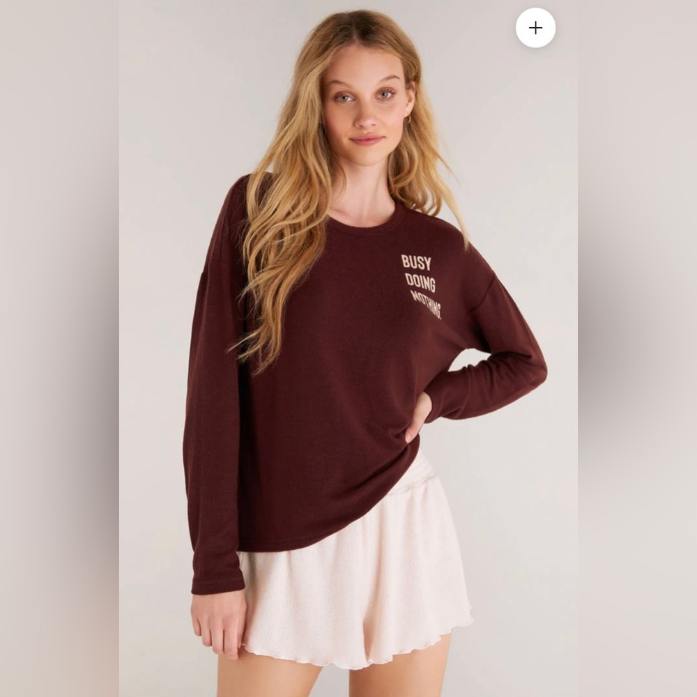 Z Supply Eden Busy Doing Nothing Top Fig/Burgundy Size Small NWT Cozy Lounge Top - Picture 13 of 16